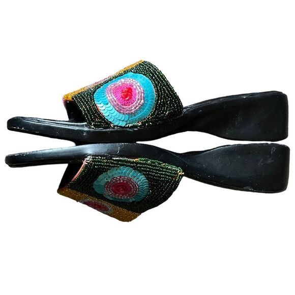 RARE Beaded Italian chunky colorful sandals Size 8.5 iUS / 39 EU GUC - Picture 5 of 16